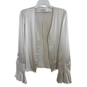 Buci NYC 100% Silk Deadstock Handmade Open Front Blouse Flare Cuffs Sz Large